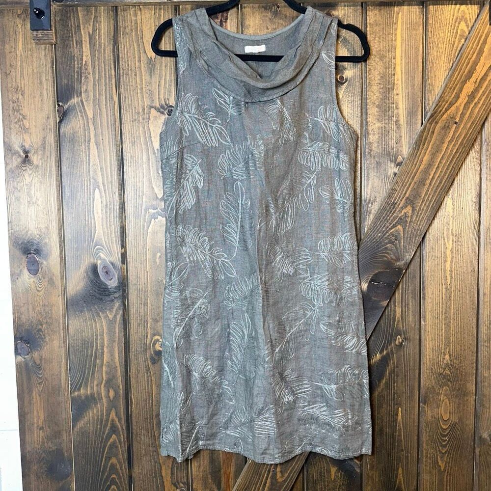 Lina Tomei Floral Embroidered 100% Linen Dress